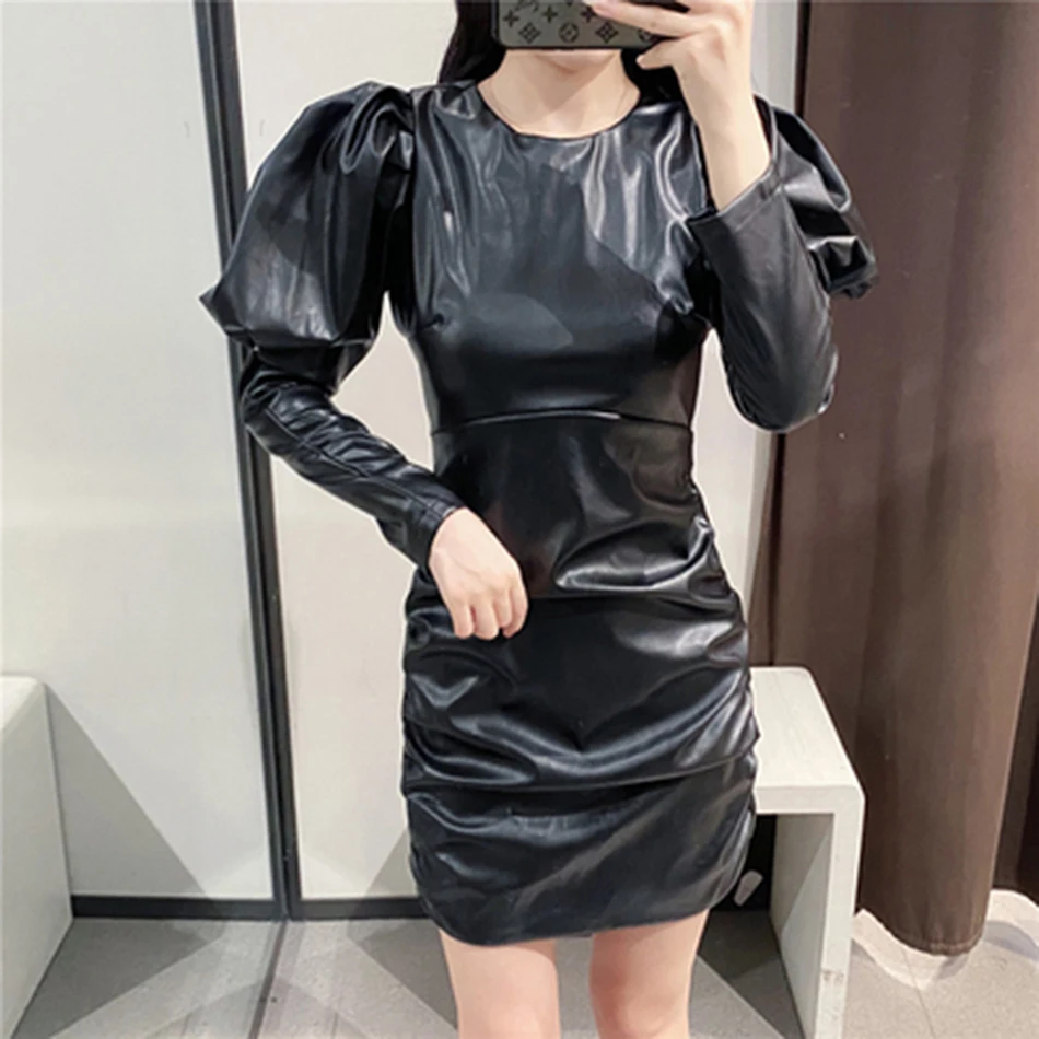 2021 Summer New Women'S Fashion Sexy Long Sleeve O-Neck Pu Leather Draped Mini Long Bodycon Club Party Dress Vestidos
2021 Summer New Women'S Fashion Sexy Long Sleeve O-Neck Pu Leather Draped Mini Long Bodycon Club Party Dress Vestidos