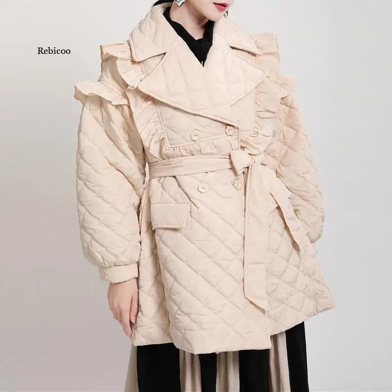 Loose Women Ruffles Bandage Cotton-Padded Coat Long Sleeve Fit Women Parkas Coat Fashion Tide Autumn Winter 2021 New
Loose Women Ruffles Bandage Cotton-Padded Coat Long Sleeve Fit Women Parkas Coat Fashion Tide Autumn Winter 2021 New