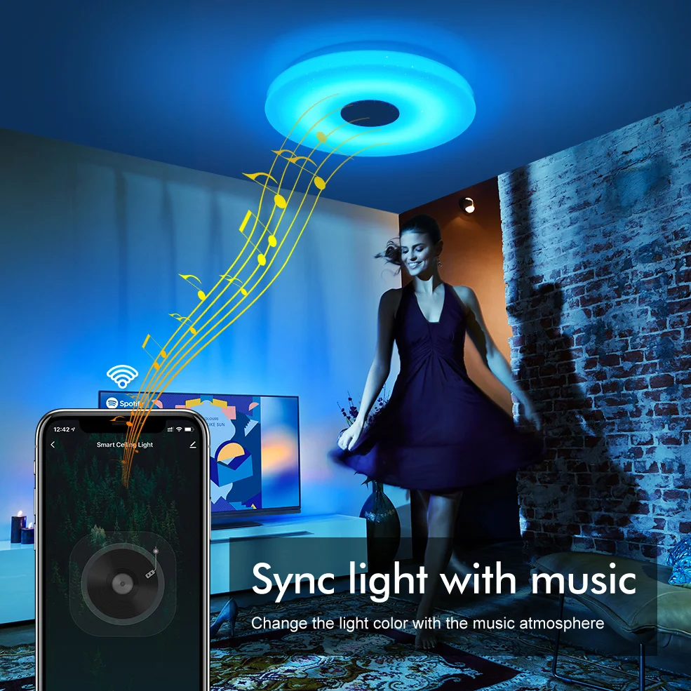 Modern LED Smart Ceiling Light WiFi / APP Intelligent Control Ceiling Lamp RGB Dimming 36W Alexa Google Home Voice Control Lamp
Modern LED Smart Ceiling Light WiFi / APP Intelligent Control Ceiling Lamp RGB Dimming 36W Alexa Google Home Voice Control Lamp