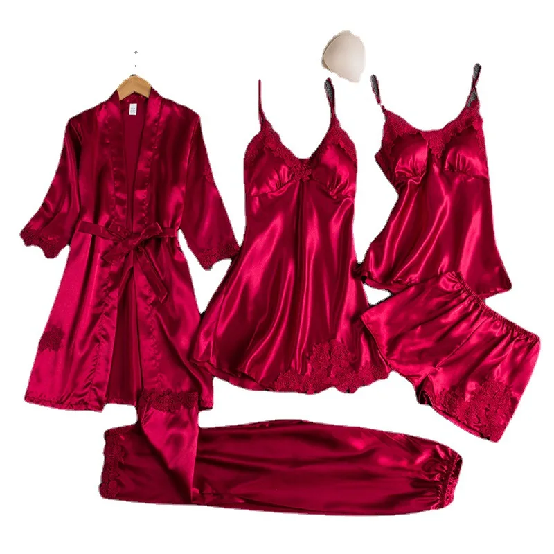 Girls Battleship Pajamas Feminine Five-piece Silk Thin Section with Chest Pad Suspenders Nightdress Ladies Nightgown
Girls Battleship Pajamas Feminine Five-piece Silk Thin Section with Chest Pad Suspenders Nightdress Ladies Nightgown