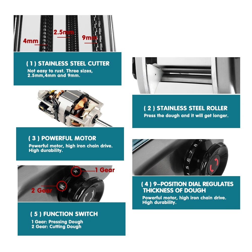 Noodles Cutting Machine Pasta Maker Dough Press 3 Styles Blade Noodles Thickness Stainless Steel Dumpling Roller Kitchen Tool
Noodles Cutting Machine Pasta Maker Dough Press 3 Styles Blade Noodles Thickness Stainless Steel Dumpling Roller Kitchen Tool