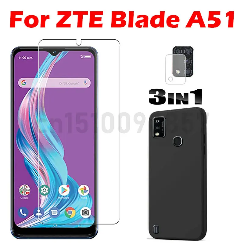 Чехол 3 в 1 + закаленное стекло для камеры ZTE Blade A51 Защитное экрана 3D | Мобильные