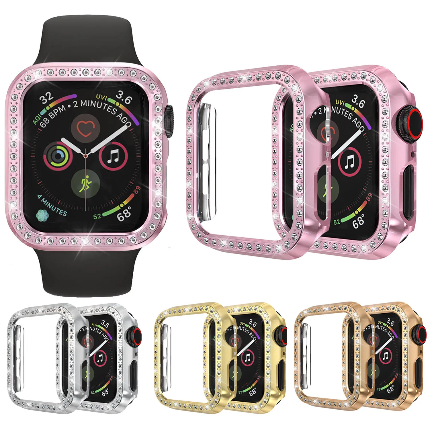 Блестящий Защитный чехол для Apple Watch серии 4 44 мм 40 серебристые и розовые блестящие