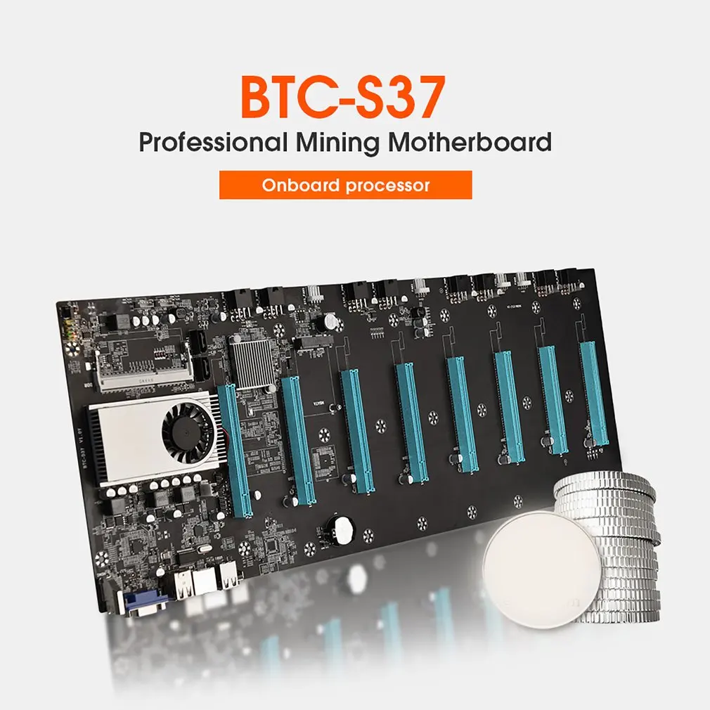 

BTC-S37 Mining Motherboard CPU Set 8 Miner Video Card Slot Memory Adapter Integrated VGA Interface Low Power Consumption All New