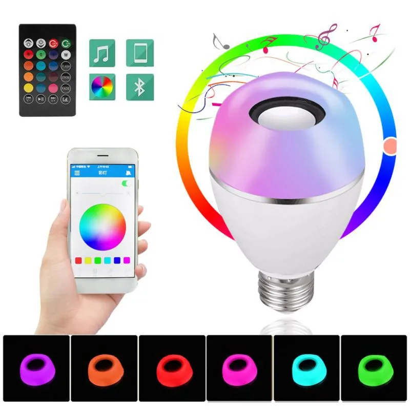 Светодиодный RGB Лампочка беспроводной светильник динамик умная музыкальная