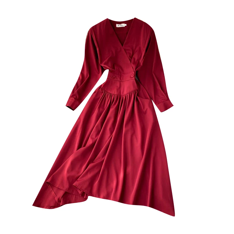Spring Autumn Women's Dress Korean Style The V-neck Solid Color Long-sleeved Dress New Slim Thin Irregular Female Dresses LL341
Spring Autumn Women's Dress Korean Style The V-neck Solid Color Long-sleeved Dress New Slim Thin Irregular Female Dresses LL341