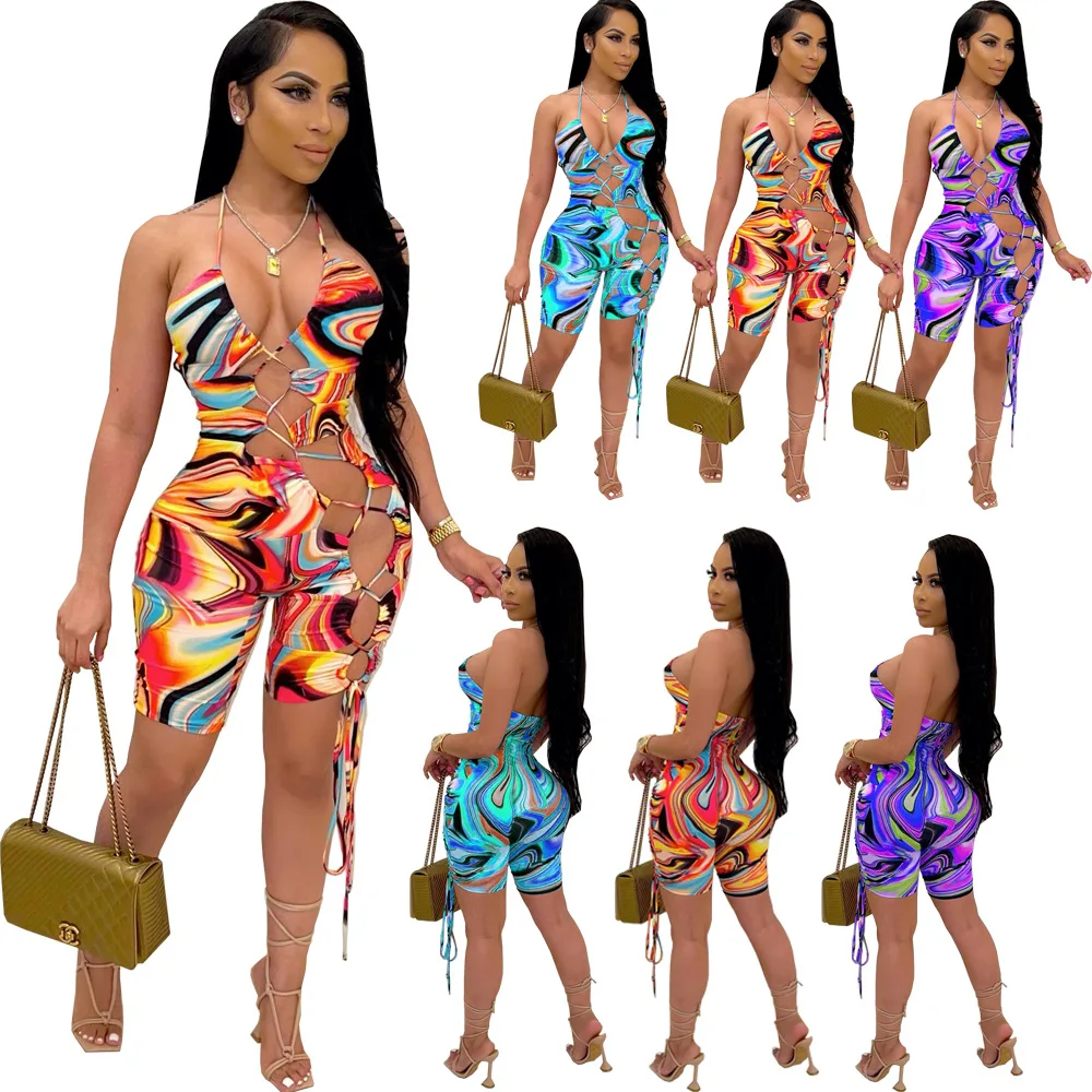 Sexy Lady Tie Dye Print Halter Hollow Out Bandage Night Party Club Playsuit Women Summer Outfit Backless Lace Up Rompers
Sexy Lady Tie Dye Print Halter Hollow Out Bandage Night Party Club Playsuit Women Summer Outfit Backless Lace Up Rompers