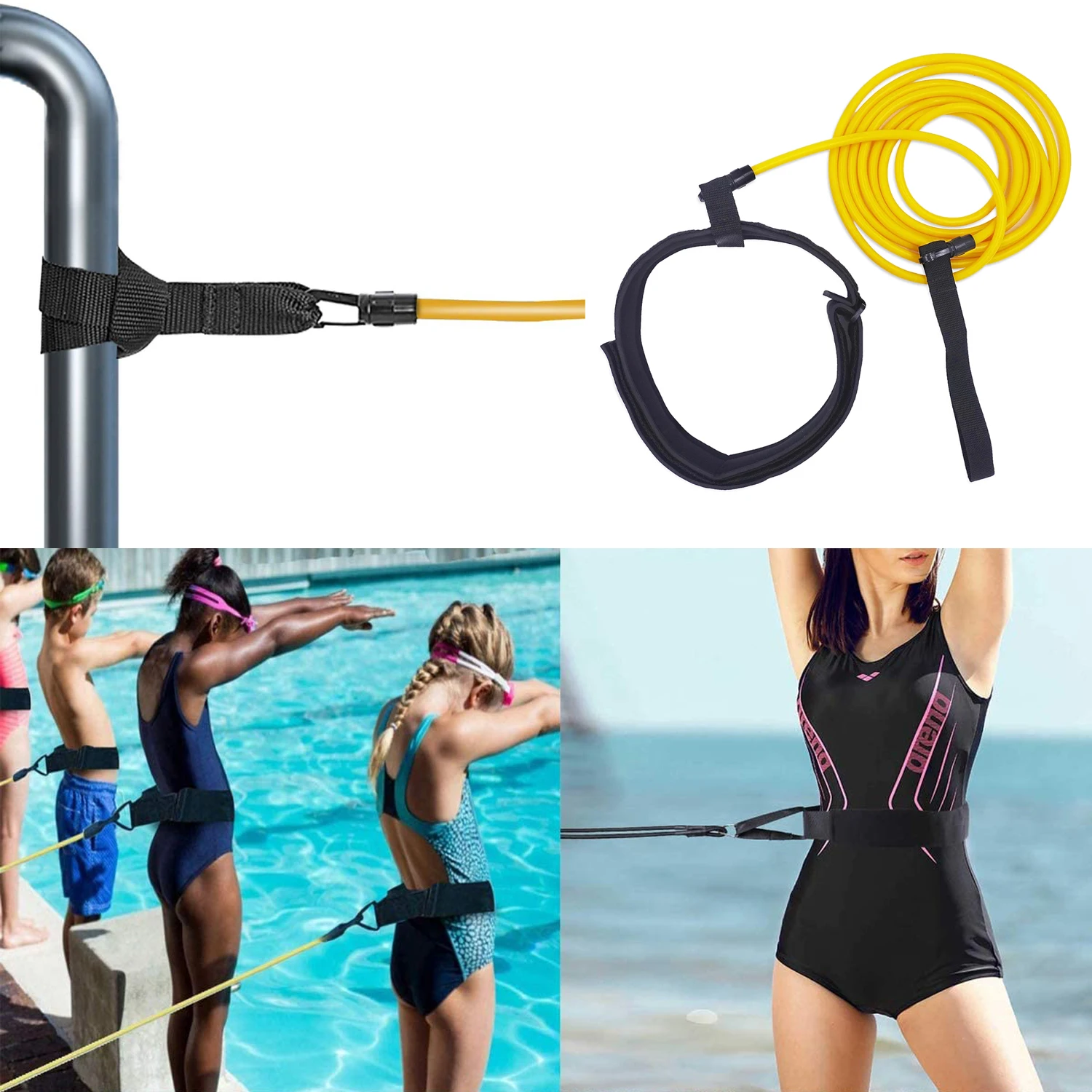 

Swim Training Resistance Band Set Latex Tube Elastic Rope Adjustable Belt for Tether Stationary Pool Swimming Workout Fitness