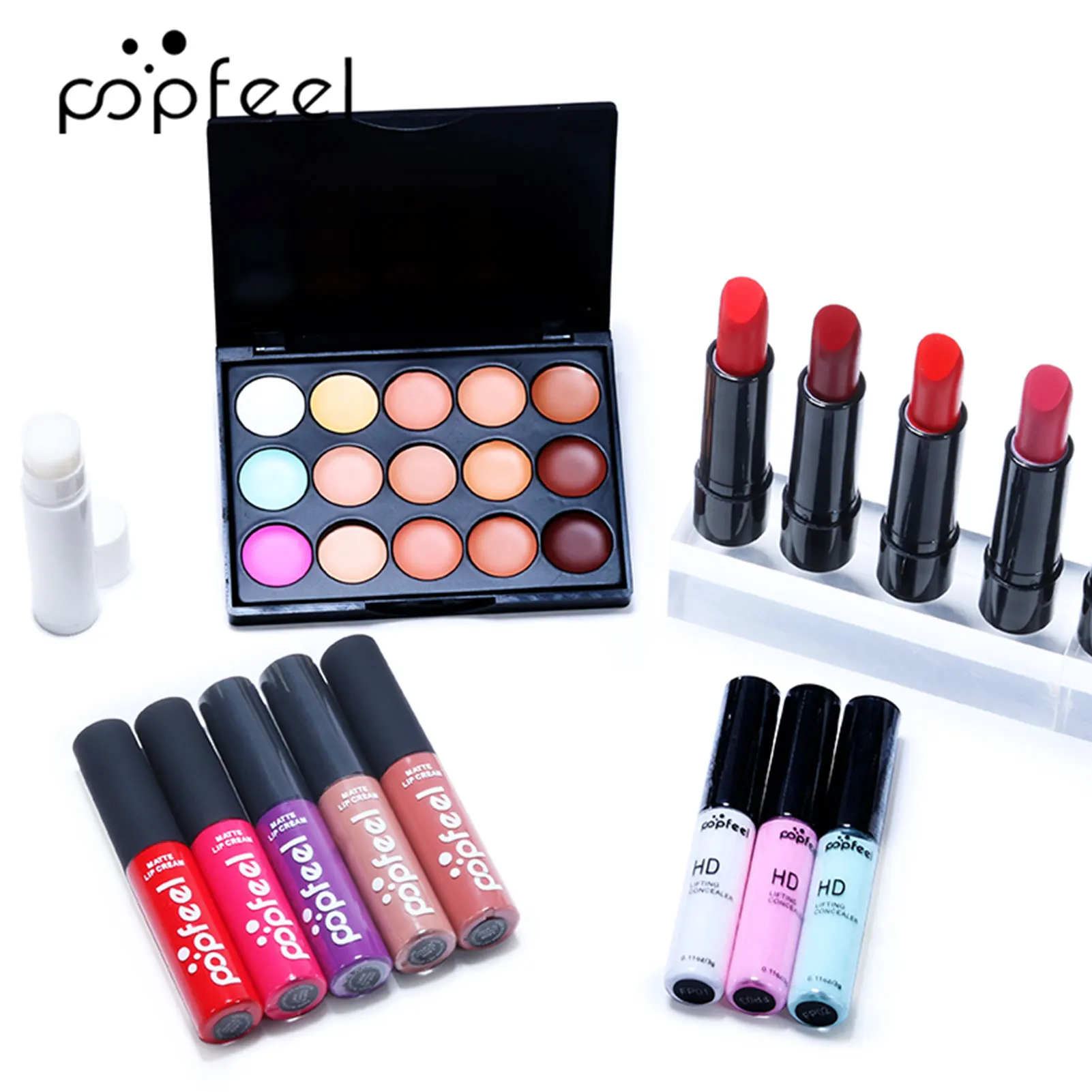 10pcs Soft Bright Lip Gloss Lipsticks Lip Balm, 15 Colors Universal Concealer,3 Kinds Of HD Contour Concealer With Cosmetic Bag
10pcs Soft Bright Lip Gloss Lipsticks Lip Balm, 15 Colors Universal Concealer,3 Kinds Of HD Contour Concealer With Cosmetic Bag