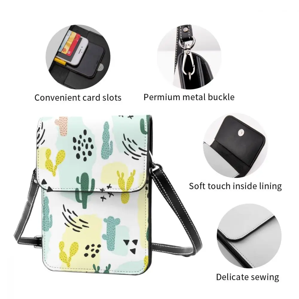 Women Crossbody Bags Mini Phone Bag Abstract Cactus Small Female Shoulder Bags Ladies Messenger Bag