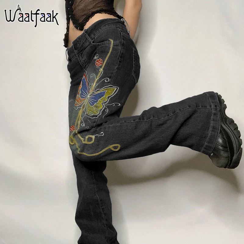 Черные гранж-джинсы с вышивкой бабочки Waatfaak, винтажные прямые джинсы-карго для мам, прямые черные мешковатые брюки Y2K
Черные гранж-джинсы с вышивкой бабочки Waatfaak, винтажные прямые джинсы-карго для мам, прямые черные мешковатые брюки Y2K