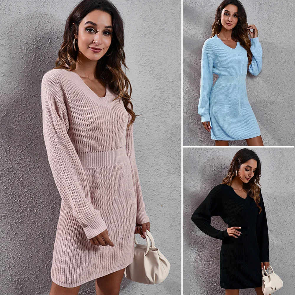 Elegant Solid Color Knitted Mini Dress Women Autumn Winter Long Sleeve Warm Sweater Dress Pullover Ladies Jumper Female Clothes
Elegant Solid Color Knitted Mini Dress Women Autumn Winter Long Sleeve Warm Sweater Dress Pullover Ladies Jumper Female Clothes
