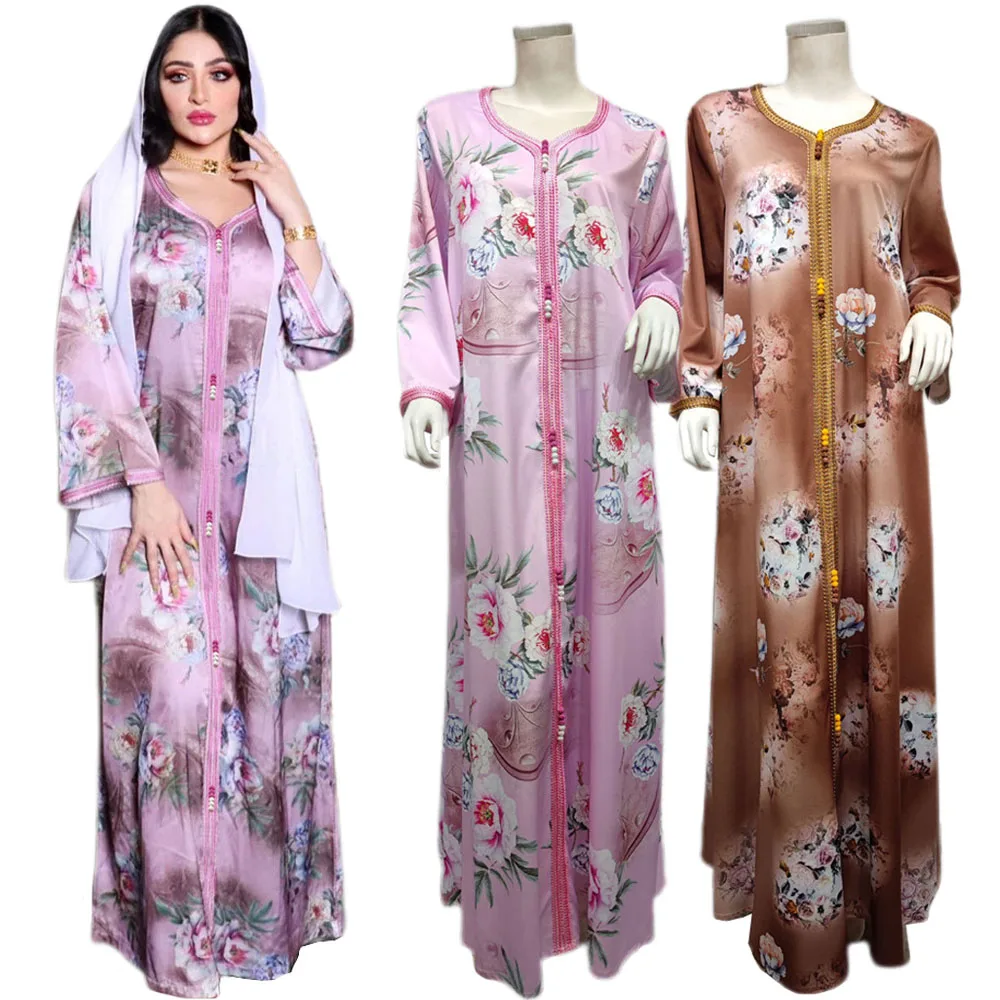 

Ethnic Jalabiya Muslim Women Print Long Dress Abayas Turkey Caftan Ramadan Islamic Maxi Robe Middle East Jilbab Dubai Arabic New