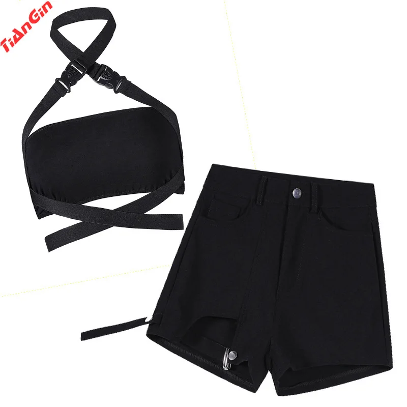 Summer Irregular High Waist Black Shorts Sexy Jazz Hot Pants Trendy Women + Design Sense Strapless Be Careful Machine Top 
Summer Irregular High Waist Black Shorts Sexy Jazz Hot Pants Trendy Women + Design Sense Strapless Be Careful Machine Top