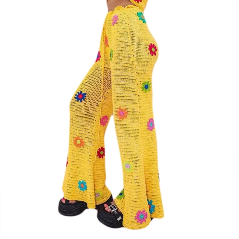 Women Summer Beach Crochet Long Pants Multicolor Floral Hollow Out Knitted See-Through Wide Leg Flared Trousers Boho High
Women Summer Beach Crochet Long Pants Multicolor Floral Hollow Out Knitted See-Through Wide Leg Flared Trousers Boho High