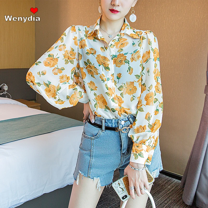 Wenydia корейская модная Цветочная блузка с длинным рукавом-фонариком легкие шифоновые женские топы 2021 летняя Осенняя Солнцезащитная рубашка ... 
Wenydia корейская модная Цветочная блузка с длинным рукавом-фонариком легкие шифоновые женские топы 2021 летняя Осенняя Солнцезащитная рубашка ...