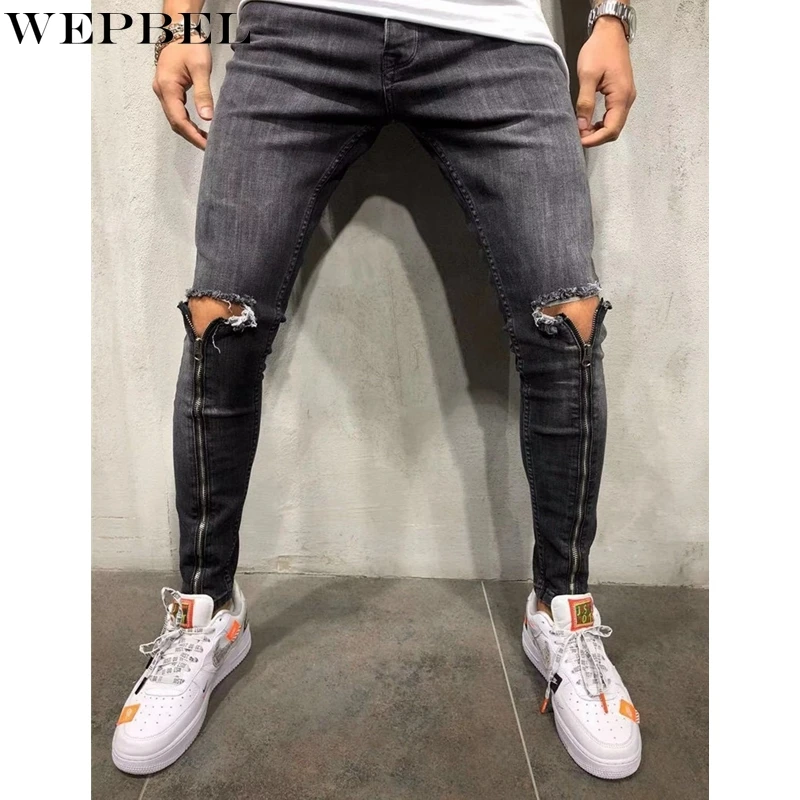 WEPBEL Men's Slim-Fit Ripped Solid Color Pencil Jeans Spring and Summer Leisure Zipper Button Jeans
WEPBEL Men's Slim-Fit Ripped Solid Color Pencil Jeans Spring and Summer Leisure Zipper Button Jeans