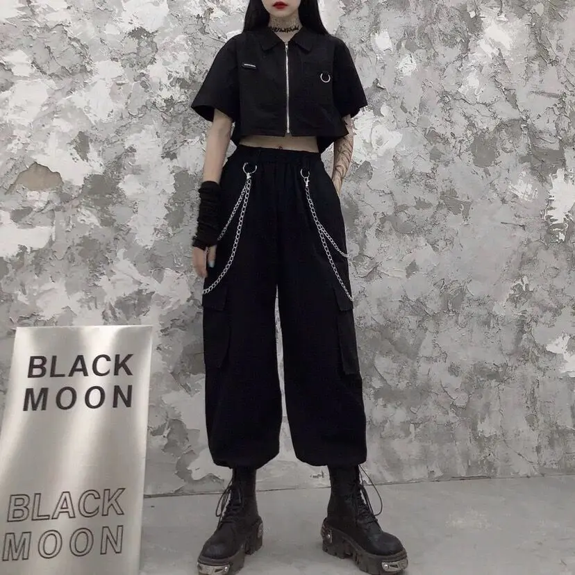 Summer Korean Harajuku Dark Black Shirts Pants Pleated Loose BF Shirt Tops Women's JK Fashion Two Piece Set Streetwear Gothic
Summer Korean Harajuku Dark Black Shirts Pants Pleated Loose BF Shirt Tops Women's JK Fashion Two Piece Set Streetwear Gothic