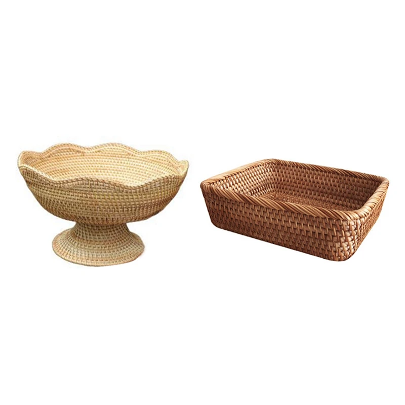 2Pcs Rattan Basket Fruit Basket Storage Basket Picnic Basket Home Storage Basket - Brown & Wood Color
2Pcs Rattan Basket Fruit Basket Storage Basket Picnic Basket Home Storage Basket - Brown & Wood Color