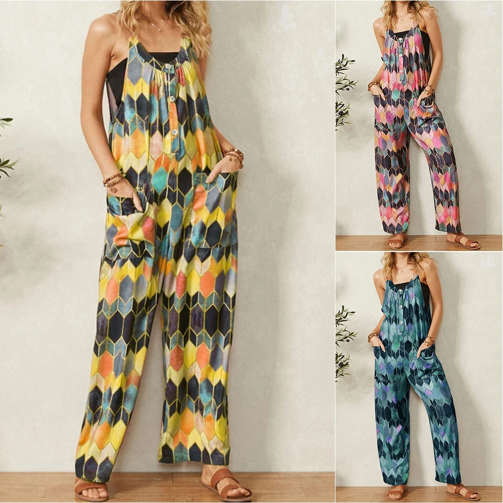 Fashion Casual Jump Suits for Women Geometry Printed Women Sleeveless Jumpsuit Summer Ladies Retro Style Long Pants Bodysuits
Fashion Casual Jump Suits for Women Geometry Printed Women Sleeveless Jumpsuit Summer Ladies Retro Style Long Pants Bodysuits
