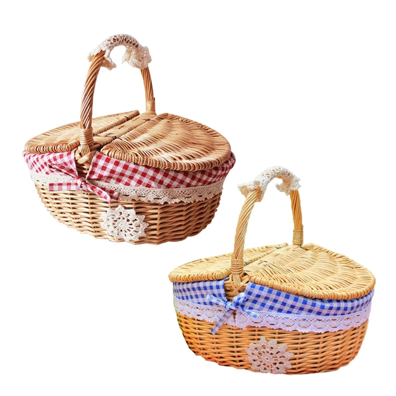Rattan Outdoor Picnic Basket Country Style Wicker Hamper with Lid and Handle Quality Liners Food Fruit Storage Carrying 
Rattan Outdoor Picnic Basket Country Style Wicker Hamper with Lid and Handle Quality Liners Food Fruit Storage Carrying