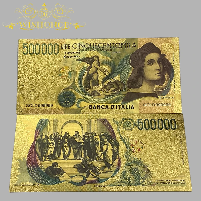10pcs/lot New Colorful Italy 500,000 100,000 Lira Gold Banknote in 24K Gold Plated For Collection
10pcs/lot New Colorful Italy 500,000 100,000 Lira Gold Banknote in 24K Gold Plated For Collection