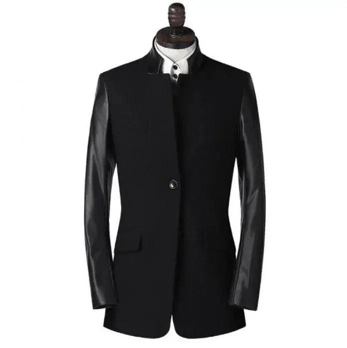 Winter new Brand mens stand collar single breasted black Business casual Fashion jacket men woolen stitching leather suit coat
Winter new Brand mens stand collar single breasted black Business casual Fashion jacket men woolen stitching leather suit coat