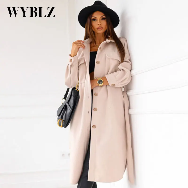 Fashion Bandage Belted Waist Long Jacket Office Ladies Autumn Winter Solid Elegant Coat Button Long Sleeve Overcoat Outwear 2021 
Fashion Bandage Belted Waist Long Jacket Office Ladies Autumn Winter Solid Elegant Coat Button Long Sleeve Overcoat Outwear 2021