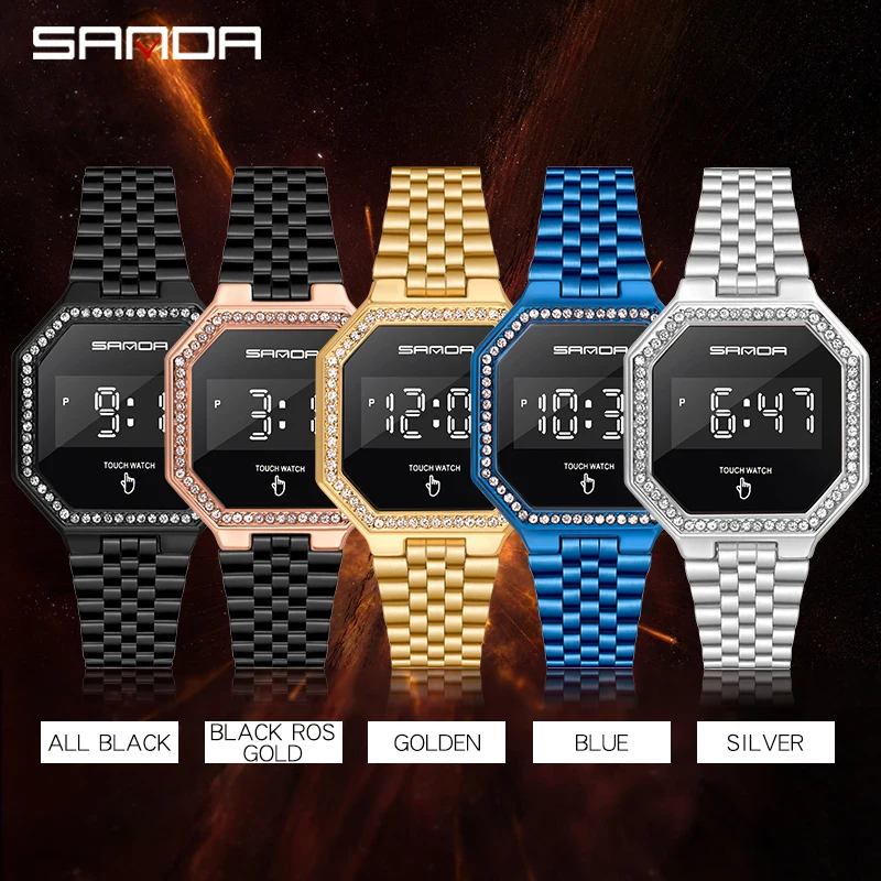 Sanda's new LDE electronic movement with diamond touch screen fashion trend multi-function simple watch
Sanda's new LDE electronic movement with diamond touch screen fashion trend multi-function simple watch