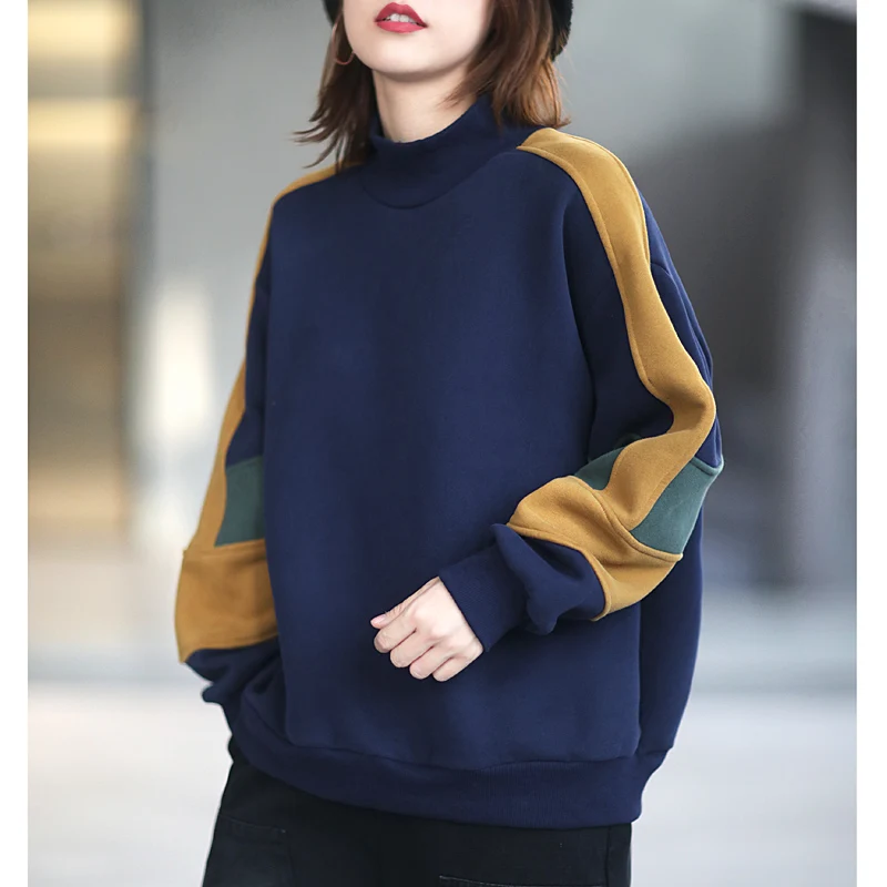 

Женский свитшот свободного покроя, повседневный спортивный утепленный флисовый пуловер составного кроя в Корейском стиле для бега и улицы,...