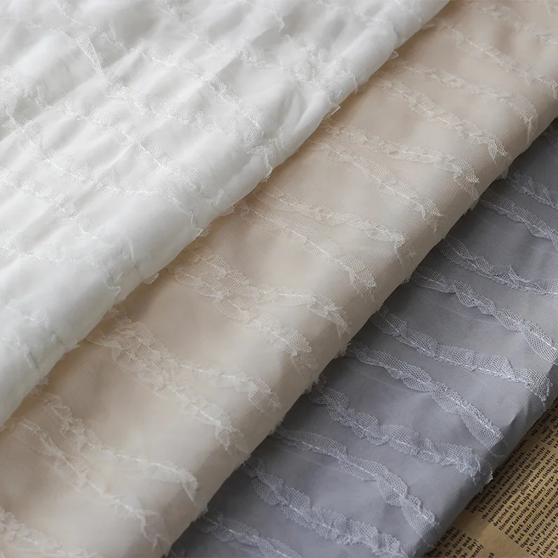 New Chiffon Stripe Wave Embroidered Fabric Hook Embroidered Mesh Gauze Fabric For Wedding Dress Clothing,By The Meter
New Chiffon Stripe Wave Embroidered Fabric Hook Embroidered Mesh Gauze Fabric For Wedding Dress Clothing,By The Meter