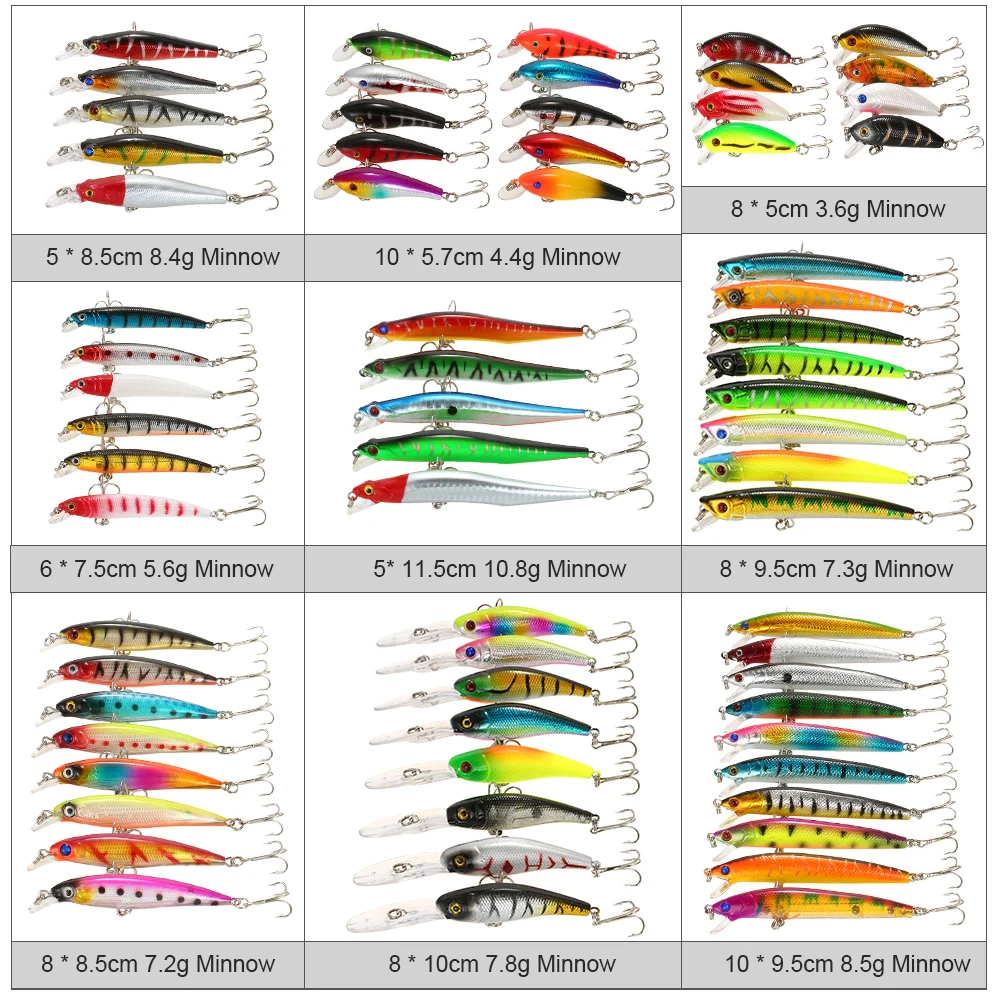 68pcs Minnow Lures Crankbaits Artificial Hard Lure Bait Mixed Fishing Lure Set Kit Winter Ice Fish Lure Bass Carp Fishing Tackle
68pcs Minnow Lures Crankbaits Artificial Hard Lure Bait Mixed Fishing Lure Set Kit Winter Ice Fish Lure Bass Carp Fishing Tackle