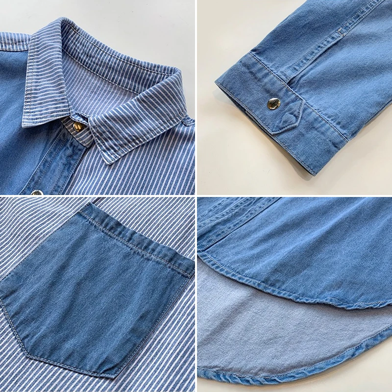 2021 Women Spring Korean Fashion Loose BF Denim T-shirt Clothes Casual Long Sleeve Patchwork Turn Down Collar Haut Chemise Femme
2021 Women Spring Korean Fashion Loose BF Denim T-shirt Clothes Casual Long Sleeve Patchwork Turn Down Collar Haut Chemise Femme