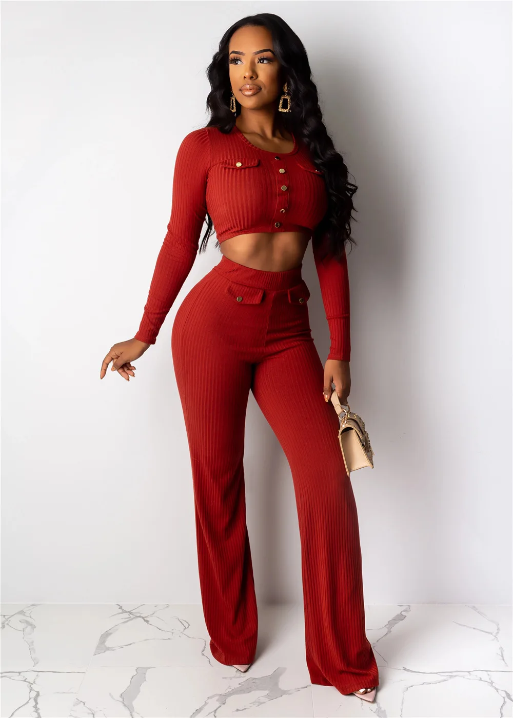 Ursuper Women's Sunken Stripe Long-Sleeved Top Wide-Leg Pants Suit Two-Piece Set Full
Ursuper Women's Sunken Stripe Long-Sleeved Top Wide-Leg Pants Suit Two-Piece Set Full