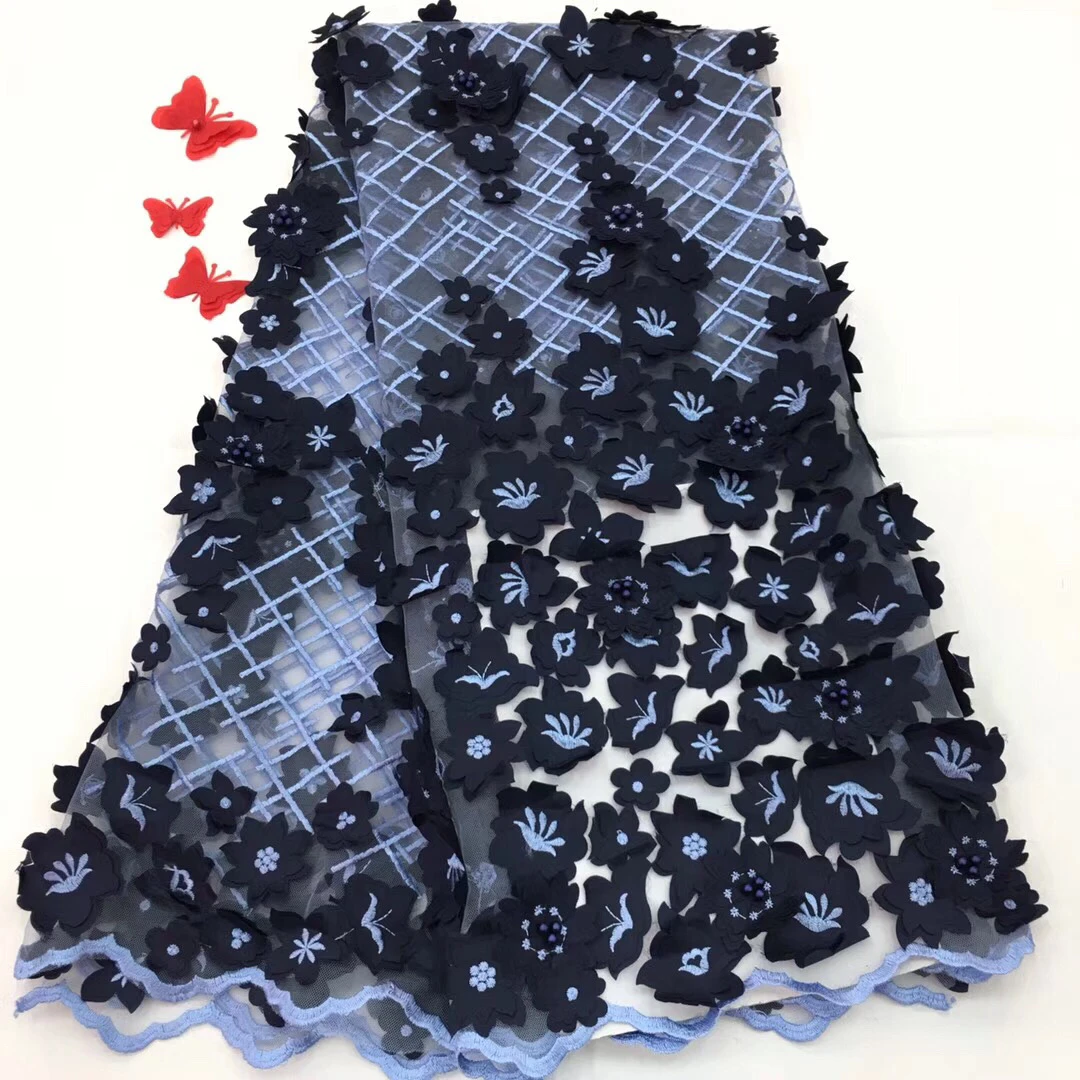 

Royal Blue African Cotton Lace Fabric High Quality Swiss Voile Lace Fabric With Aso Oke Nigerian Dry lace Fabric R123