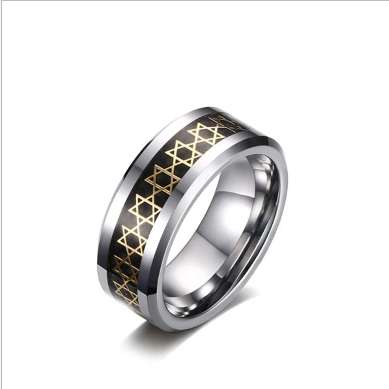 

Tungsten Hexagon Finger Ring Metal Star of David Hexagram Rings for Biker Jewelry