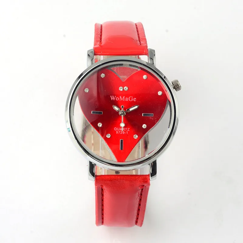 

Women Watches WoMaGe Brand Watch Red Heart Design Fashion Leather WristWatch Female Saat Relojes Relogio Feminino Montre Femme