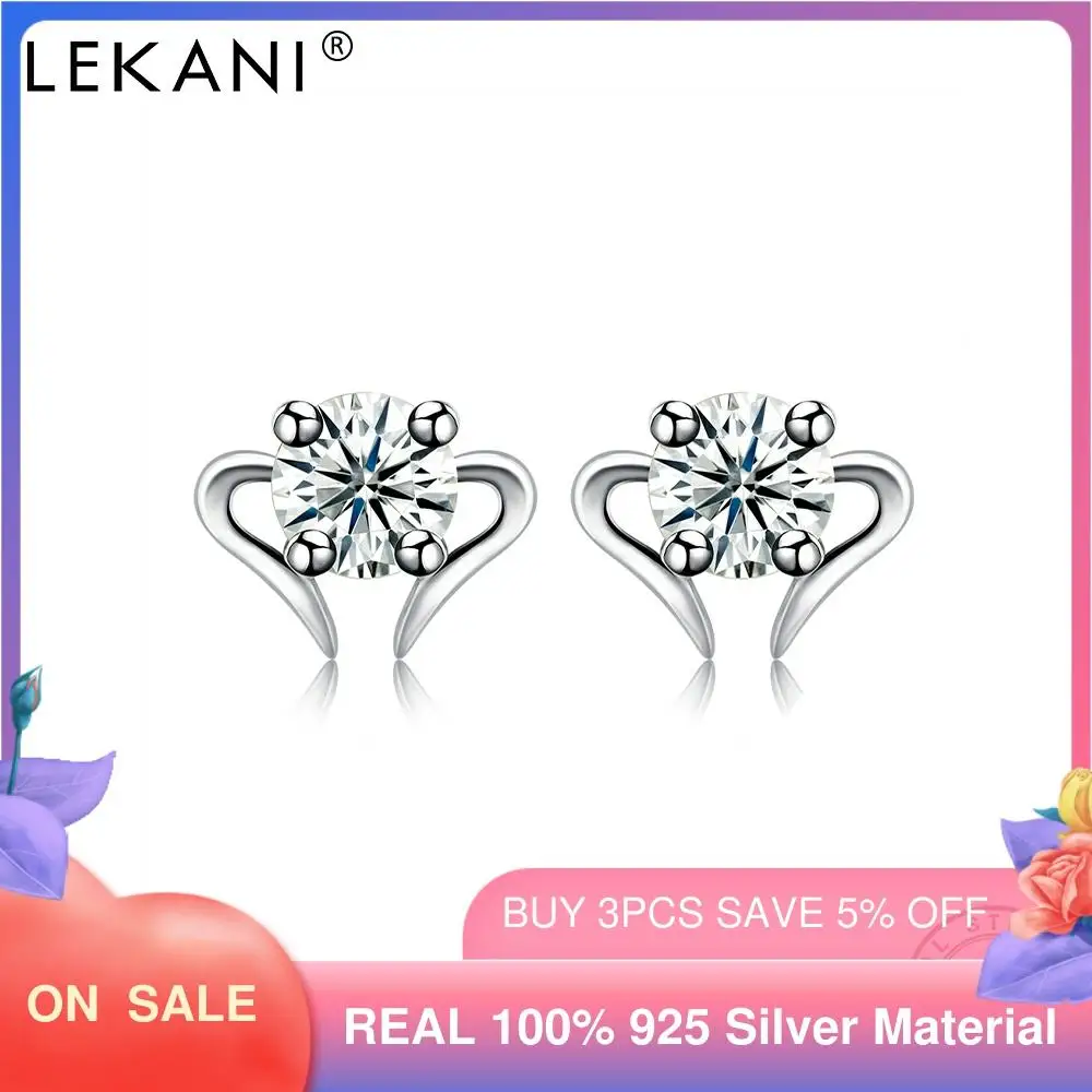 LEKANI Cute Heart Earrings For Women Genuine 925 Sterling Silver Clear Round 5A Cubic Zirconia Stud Earring Fine Jewelry
LEKANI Cute Heart Earrings For Women Genuine 925 Sterling Silver Clear Round 5A Cubic Zirconia Stud Earring Fine Jewelry