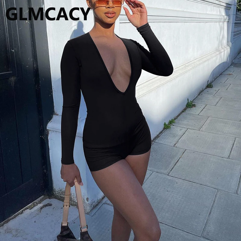 Тонкий облегающий комбинезон с длинным рукавом и V-образным вырезом, повседневные Комбинезоны
Тонкий облегающий комбинезон с длинным рукавом и V-образным вырезом, повседневные Комбинезоны