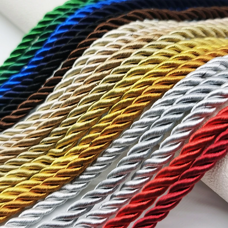 

Polypropylene Three-Strand Color Braided Rope, Curtain Decoration, Handbag Rope, Clothes Binding, Golden Belt Cord, 5mm x 100m