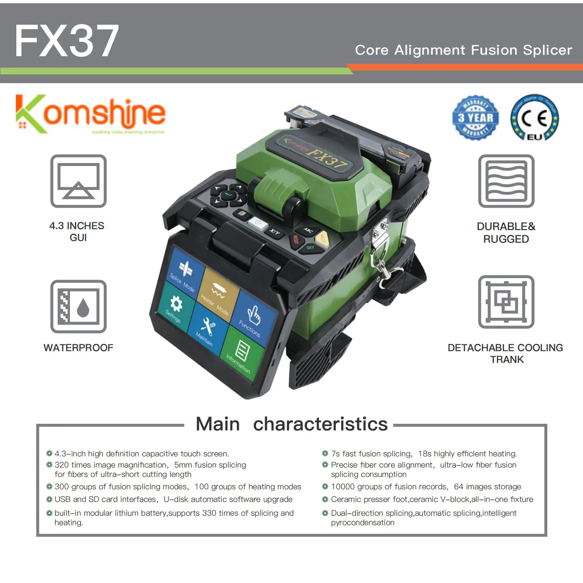 

Бесплатная доставка, оригинальный сварочный аппарат Komshine FX37 для термического Сращивания Оптических Волокон