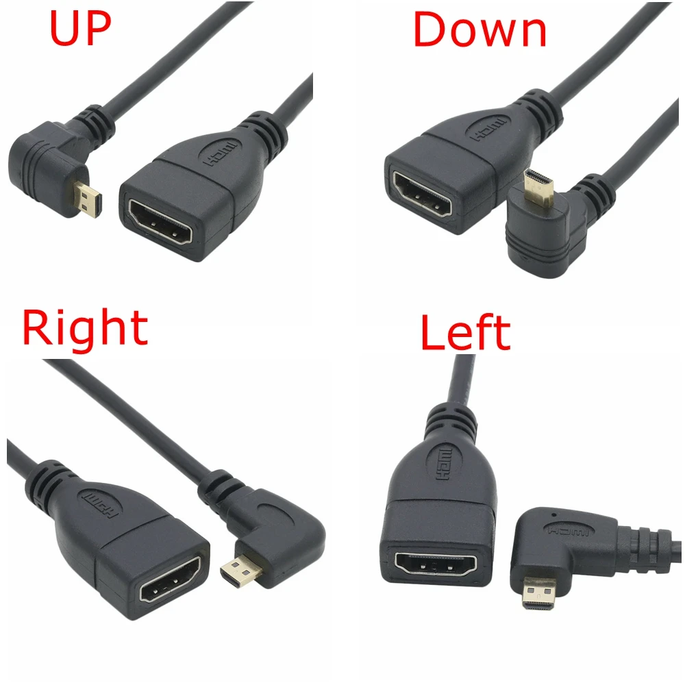 Переходник Micro HD (штекер)/HDMI (гнездо) вверх вниз вправо влево под углом 10 см для HDTV |