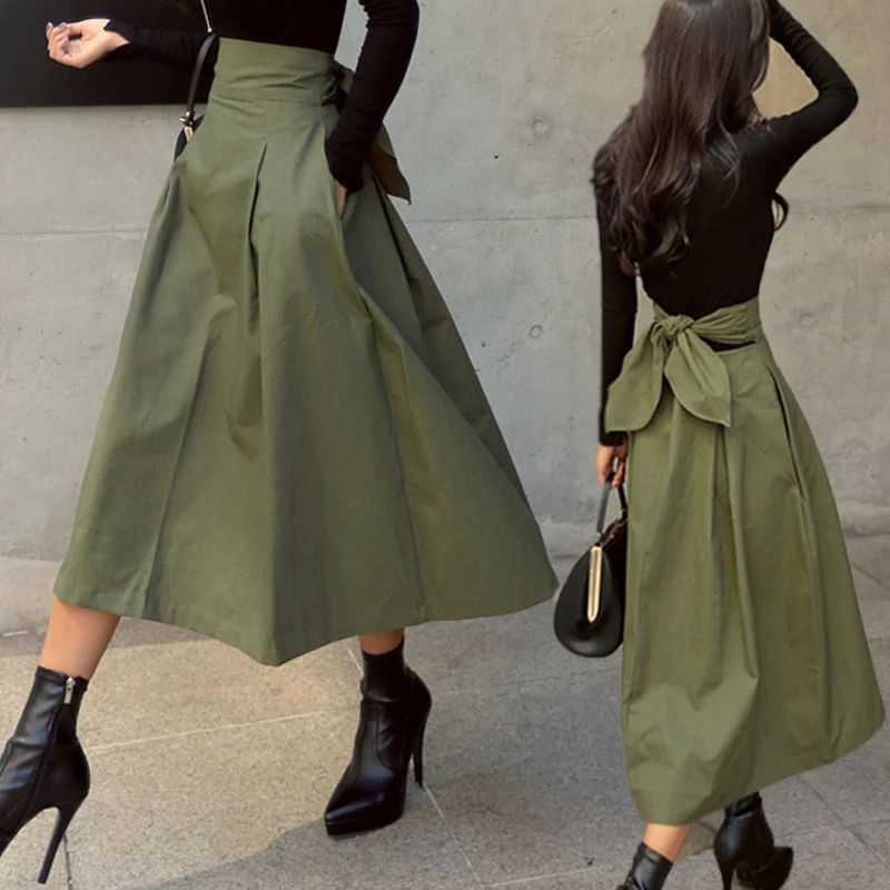 Skirts Womens Korean Fashion Solid Color Big Swing Ladies Skirt Long Skirt 2019 Autumn Wild High Waist Bow Slim Skirts
Skirts Womens Korean Fashion Solid Color Big Swing Ladies Skirt Long Skirt 2019 Autumn Wild High Waist Bow Slim Skirts