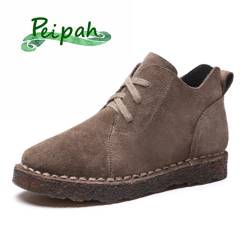 PEIPAH Cow Suede Real Leather Winter Ankle Boots for Women Lace Up Flat With Fur Shoes Ladies Warm Solid Rubber Oxford Boots
PEIPAH Cow Suede Real Leather Winter Ankle Boots for Women Lace Up Flat With Fur Shoes Ladies Warm Solid Rubber Oxford Boots