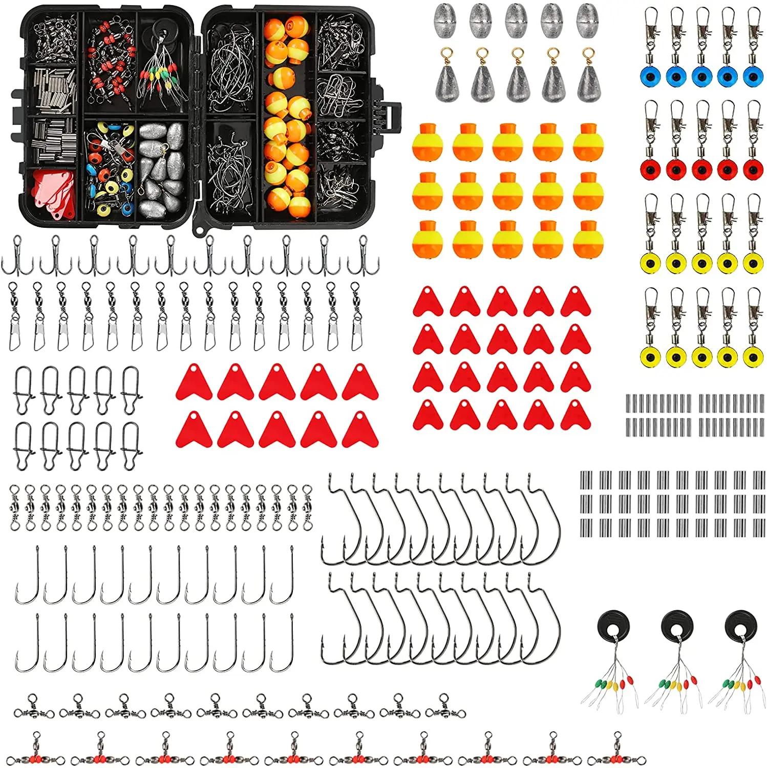 263pcs Fishing Accessories Kit Fishing Tackle Set w/Tackle Box Barrel Swivels Off Set Hooks Swivel Slides Cross-line Barrel
263pcs Fishing Accessories Kit Fishing Tackle Set w/Tackle Box Barrel Swivels Off Set Hooks Swivel Slides Cross-line Barrel