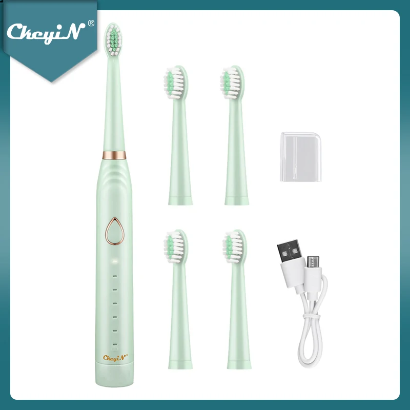 

CkeyiN USB Rechargeable Sonic Vibration Electric Toothbrush for Adults Kids Smart Timer Teeth Whitening Soft-Bristle Brush Heads