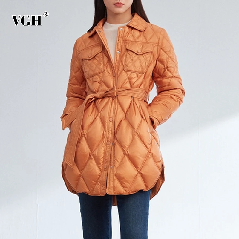 VGH Orange Casual Slim Solid Lace Up Coats For Women V Neck Long Sleeve Fashion Down Coat Female Winter Style 2021 New Clothes
VGH Orange Casual Slim Solid Lace Up Coats For Women V Neck Long Sleeve Fashion Down Coat Female Winter Style 2021 New Clothes