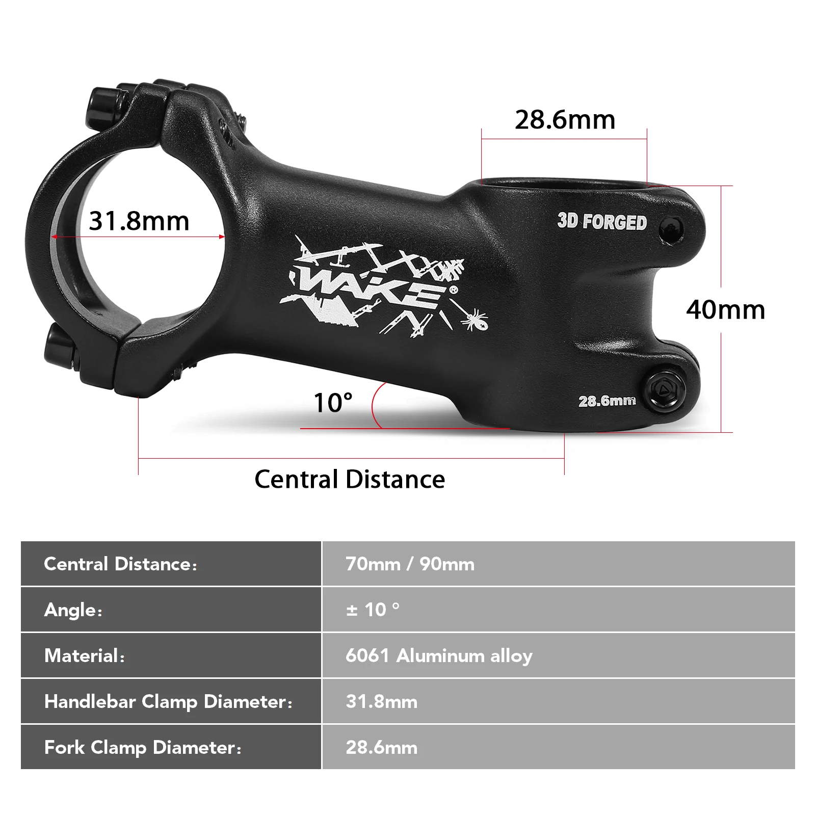 WAKE Bicycle Stem 10 Degree Aluminum Alloy Ultralight Bicycle Stem Mountain Road Bike Stem 31.8mm Handlebar 90mm 70mm Black
WAKE Bicycle Stem 10 Degree Aluminum Alloy Ultralight Bicycle Stem Mountain Road Bike Stem 31.8mm Handlebar 90mm 70mm Black