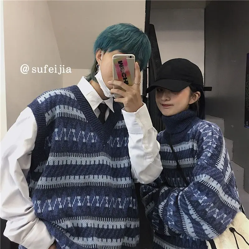 Harajuku striped sweater couple oversized sweater 2021 autumn winter new Korean fashion preppy style loose turtleneck vest tops
Harajuku striped sweater couple oversized sweater 2021 autumn winter new Korean fashion preppy style loose turtleneck vest tops