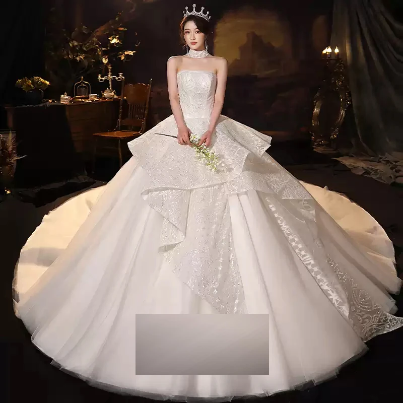 Wedding Dresses Illusion Sequined Embroidery Strapless Sleeveless Tulle Lace Up Floor-Length Luxury White Women Bridal Gown G350
Wedding Dresses Illusion Sequined Embroidery Strapless Sleeveless Tulle Lace Up Floor-Length Luxury White Women Bridal Gown G350